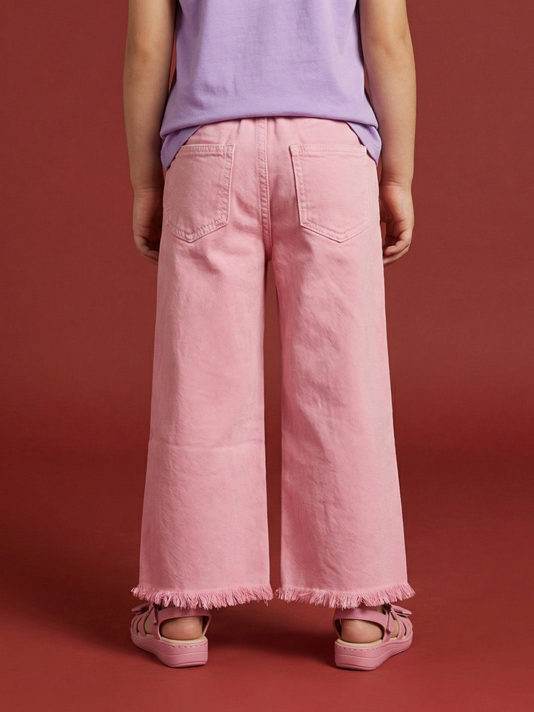 Nautinati  Girls' 100% Cotton Pink Overdyed Wide-leg Essentials Jeans