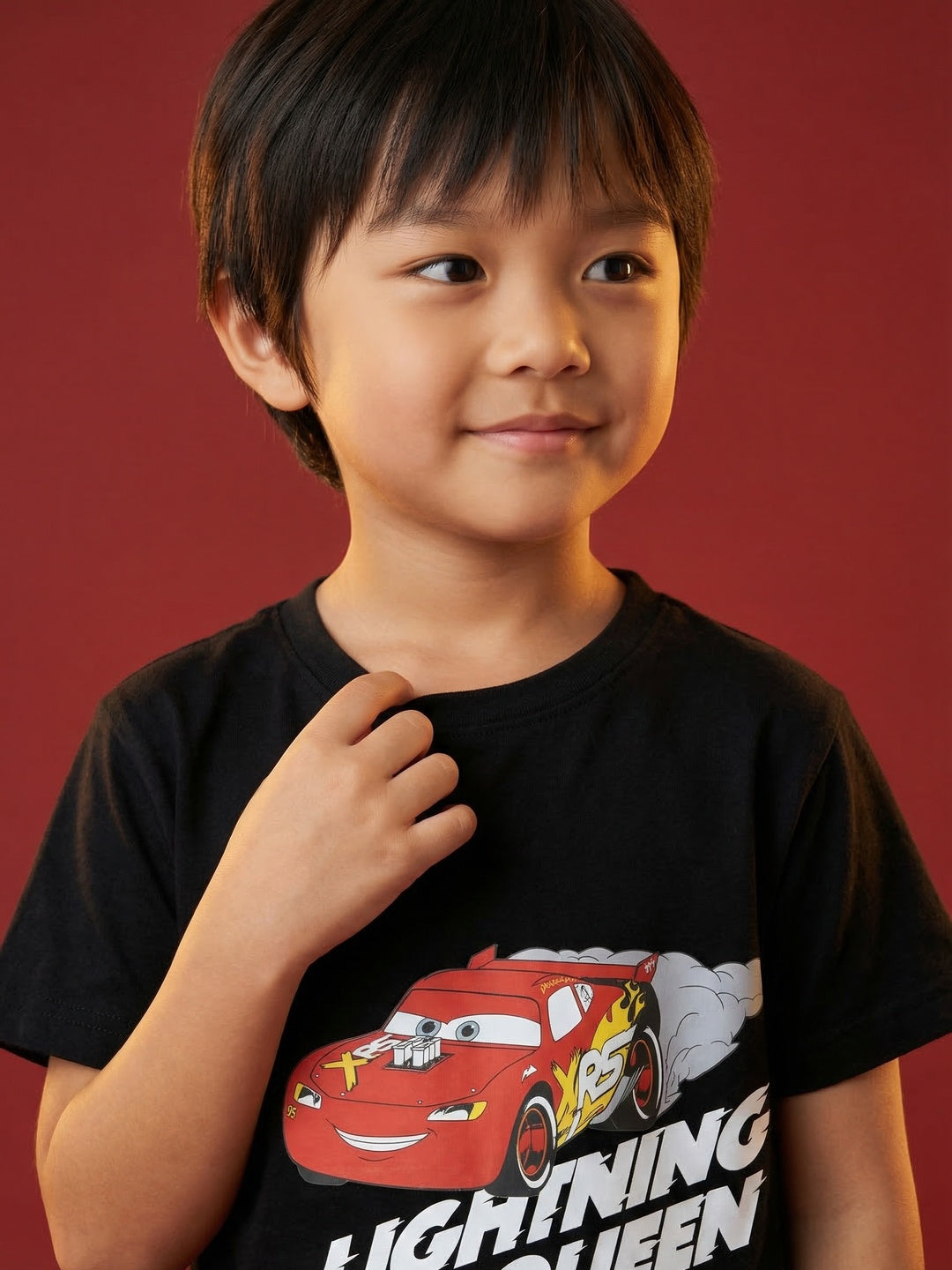 Nautinati Boys' 100% Cotton Disney Lightning McQueen Graphic Oversized Crew Neck T-shirt