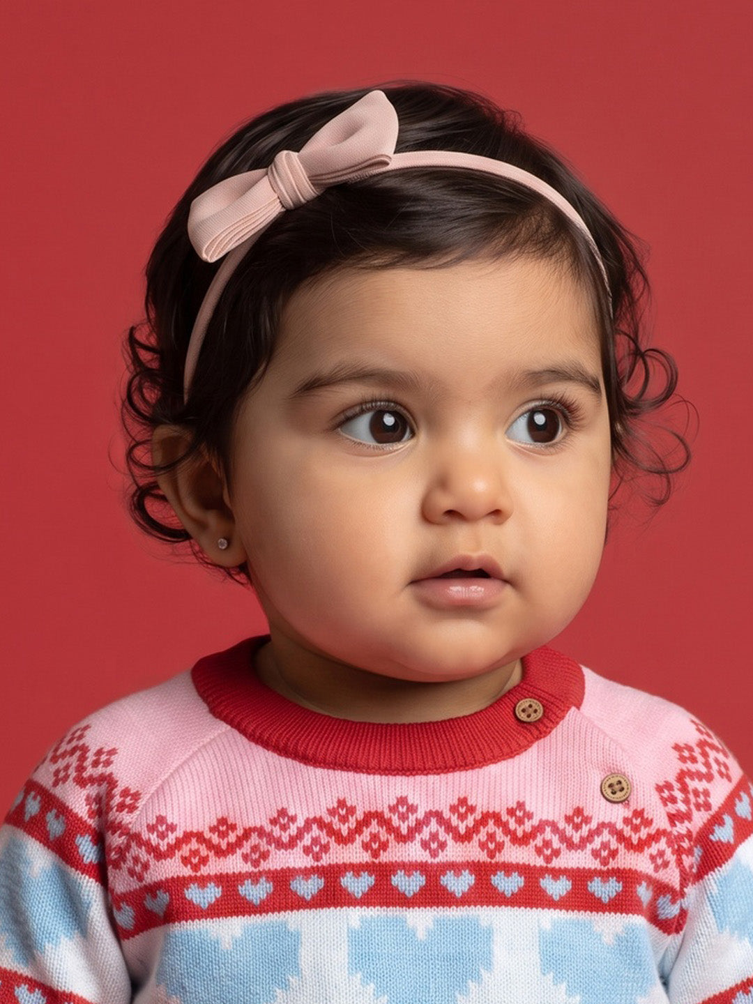 Nautinati Baby Girls Hearts Fairisle Knit Sweater with Button Closure, Relaxed Fit