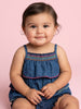 Nautinati  Girls' Denim Hem Embroidered Smocked Strappy Top & Shorts