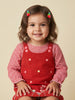Nautinati Girls' Corduroy Floral & Stars Embroidery Dungaree with Cotton Chequered T-shirt