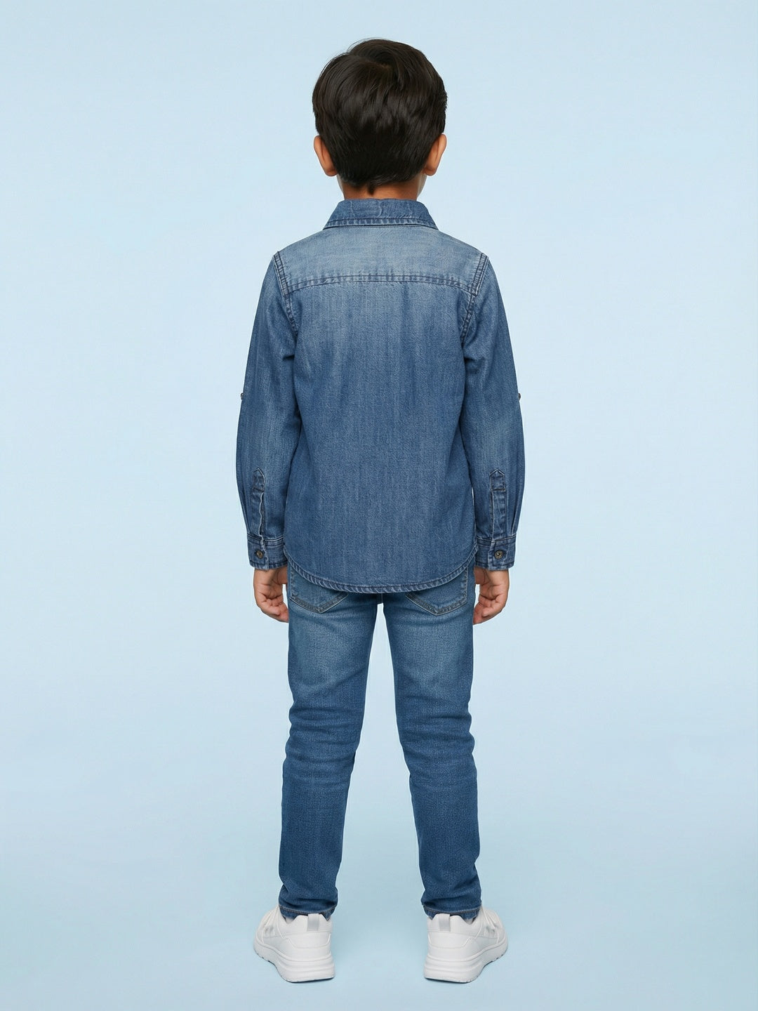 Nautinati Boys' 100% Cotton Dark Wash Varsity Placement Print Denim Shirt