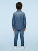 Nautinati Boys' 100% Cotton Dark Wash Varsity Placement Print Denim Shirt