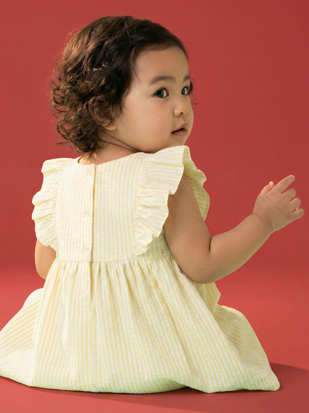Nautinati Girls' 100% Cotton Ice-cream, Cherry, Cupcake Embroidered Striped Fit & Flare Frock