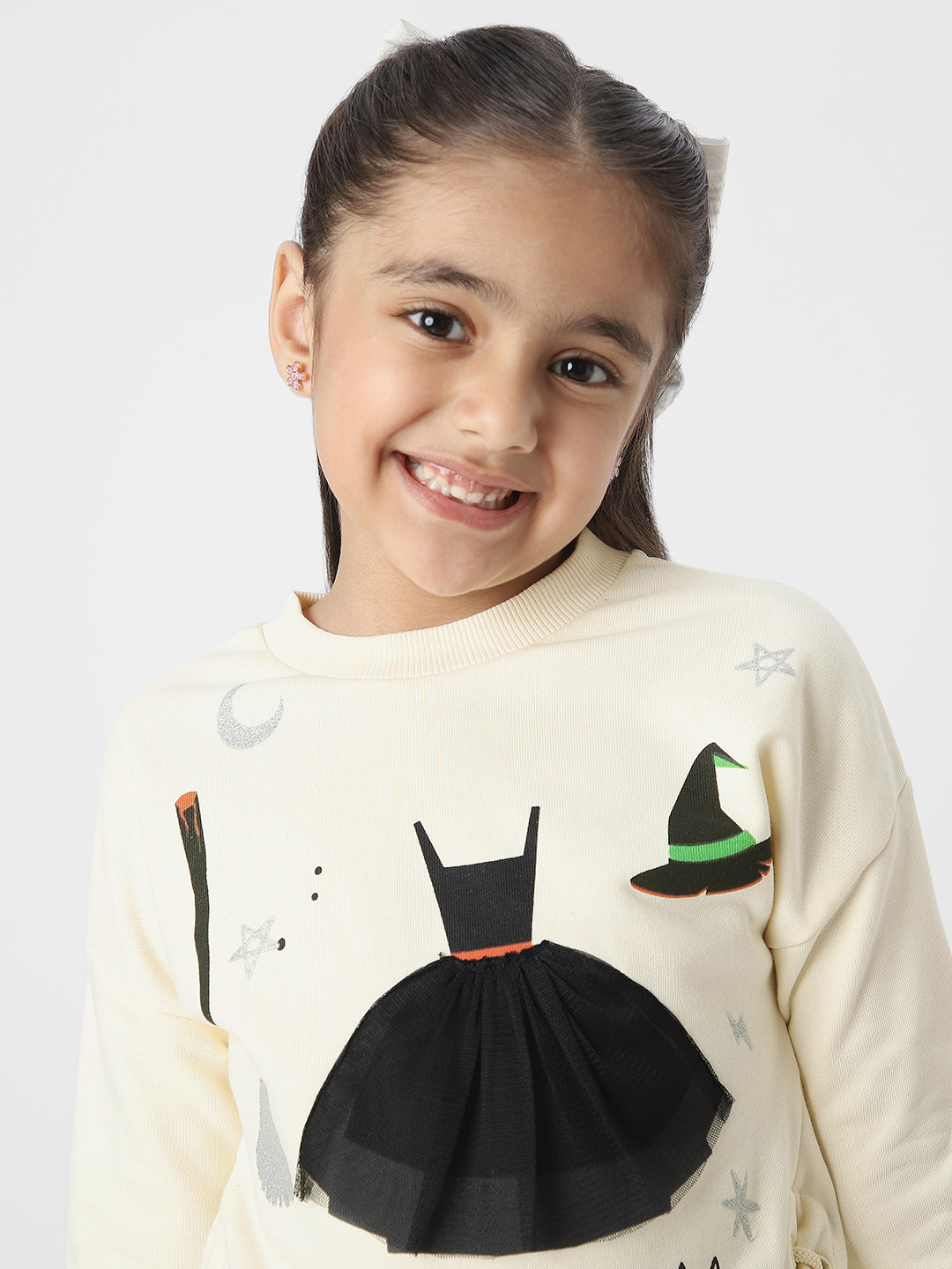 Girls Halloween-Themed Sweatshirt With Lace Inserts