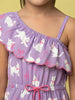 Nautinati Girls' Asymmetric Off-shoulder Cat Printed Playsuit with Tassel & Scallop Details