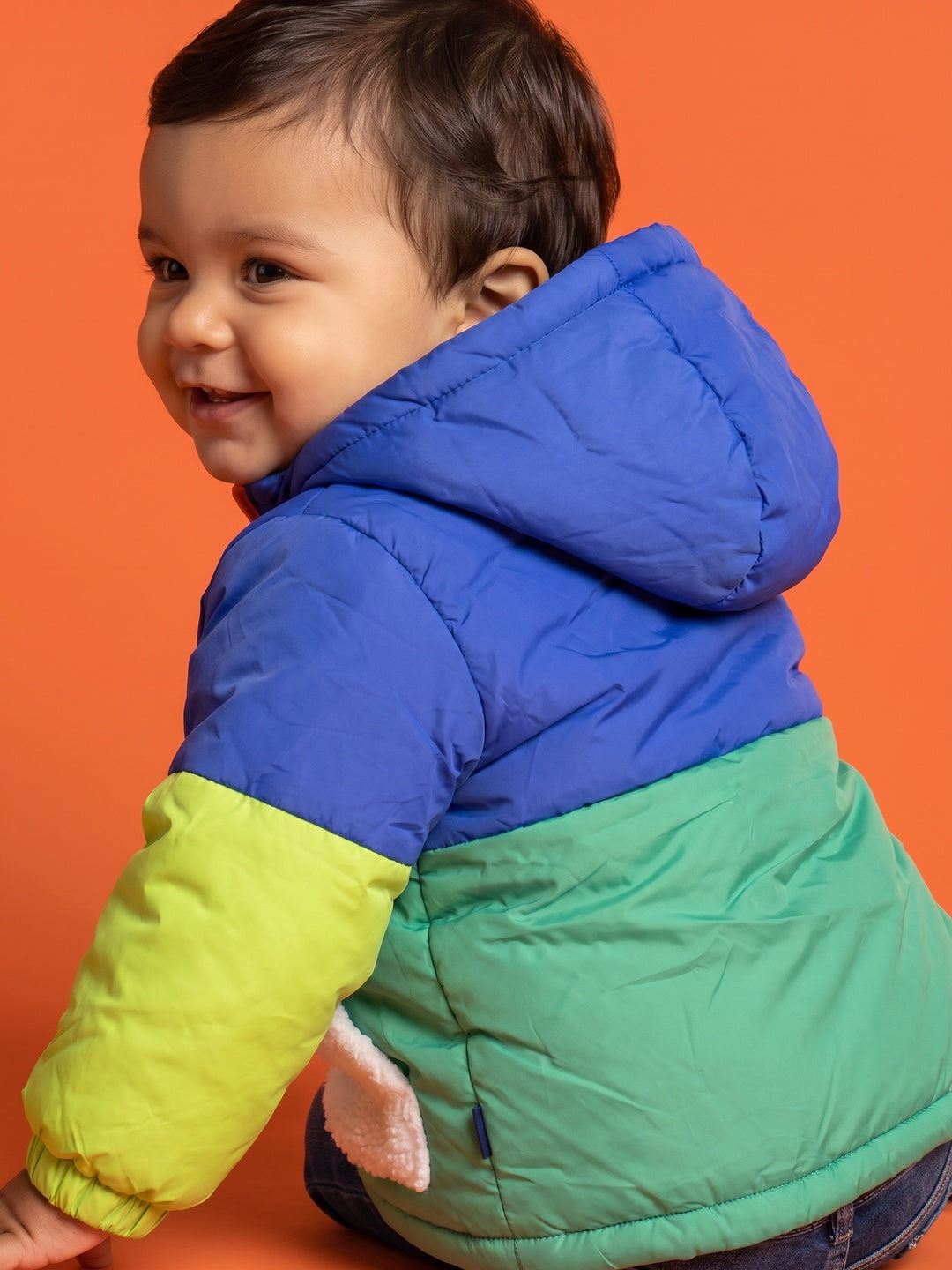 Nautinati Baby Boys Regular Fit Hooded Colourblock Puffer Jacket with Front Zip