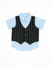 Nautinati Blue And Black Cotton Shirt With Striped Bottom & Waistcoat 3-Piece Set For Boys