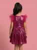 Nautinati Girls' Solid Sequinned A-line Party Dress with Ruffle Mesh Sleeves