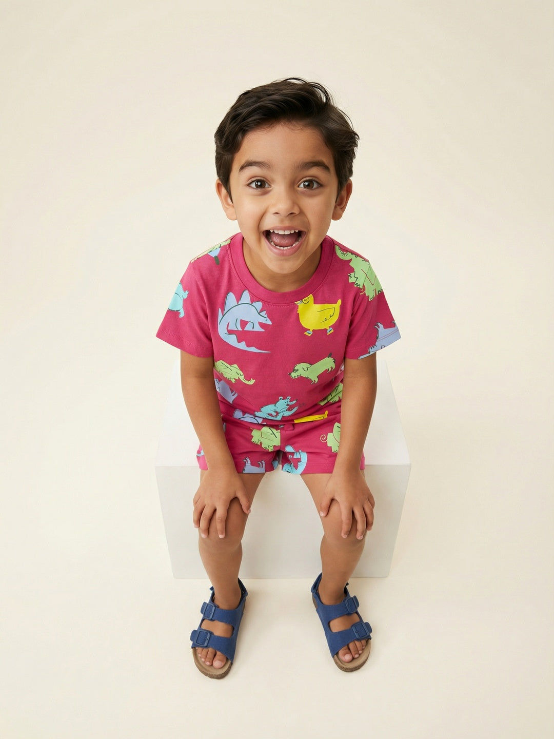 Nautinati Boys Cotton Dino Print Half-Sleeve T-shirt and Shorts Clothing Set