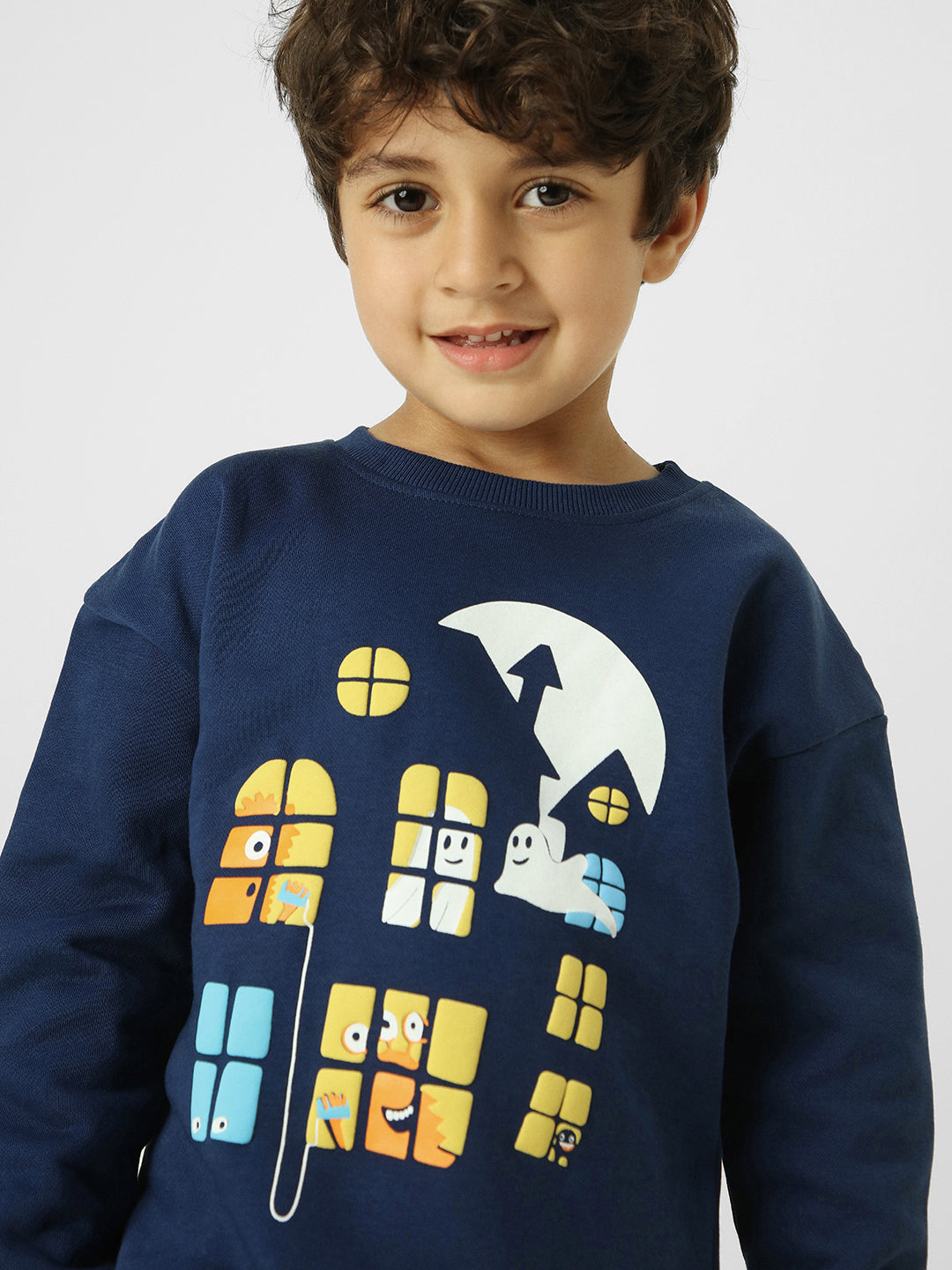 Boys Navy Printed Winter Sweatshirt