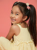 Nautinati Girls Yellow Striped Regular Fit Strappy Peplum Top with Wide Legged Pants Co-ord Set
