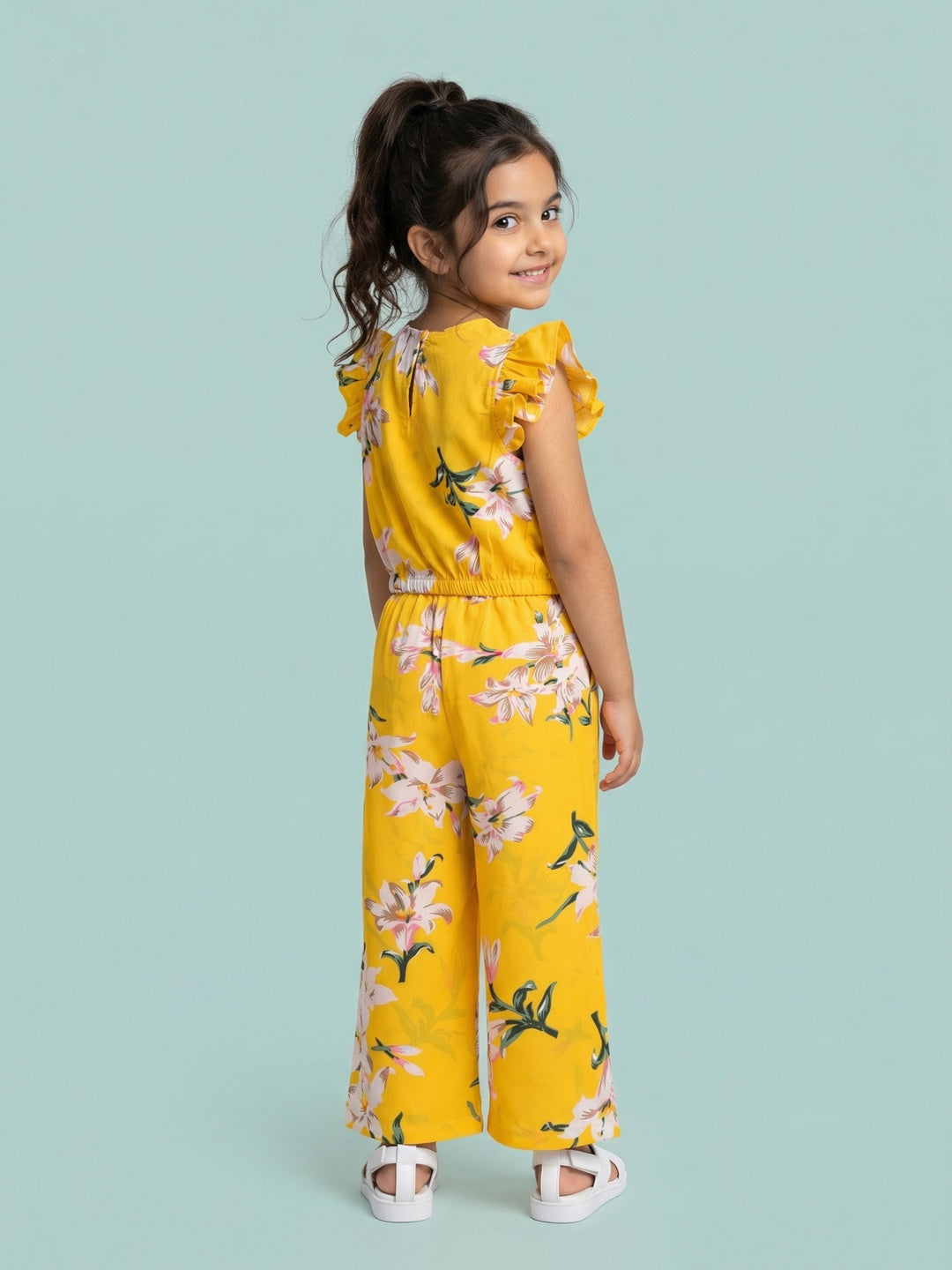 Nautinati Girls' Cotton All-over Floral Printed Ruffled Top & Trousers Co-ord Set