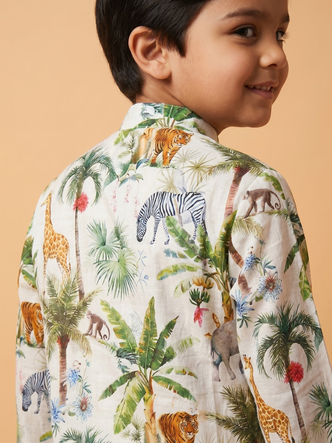 Boys' 100% Cotton Festive Resort Style Printed Kurta & Solid Pyjama Set