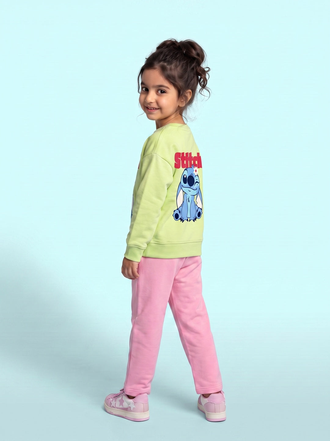 Nautinati Girls Disney Lilo & Stitch Oversized Puff Printed Sweatshirt and Jogger Set