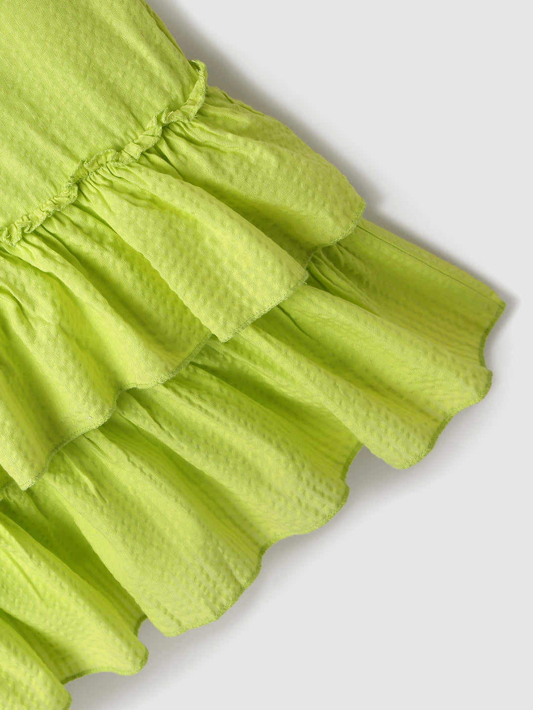 Nautinati Woven Lime Green Tiered Dress for Girls