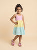 Nautinati Girls' Cotton Blend Colourblock & Gingham Chequered Gathered Strappy Dress