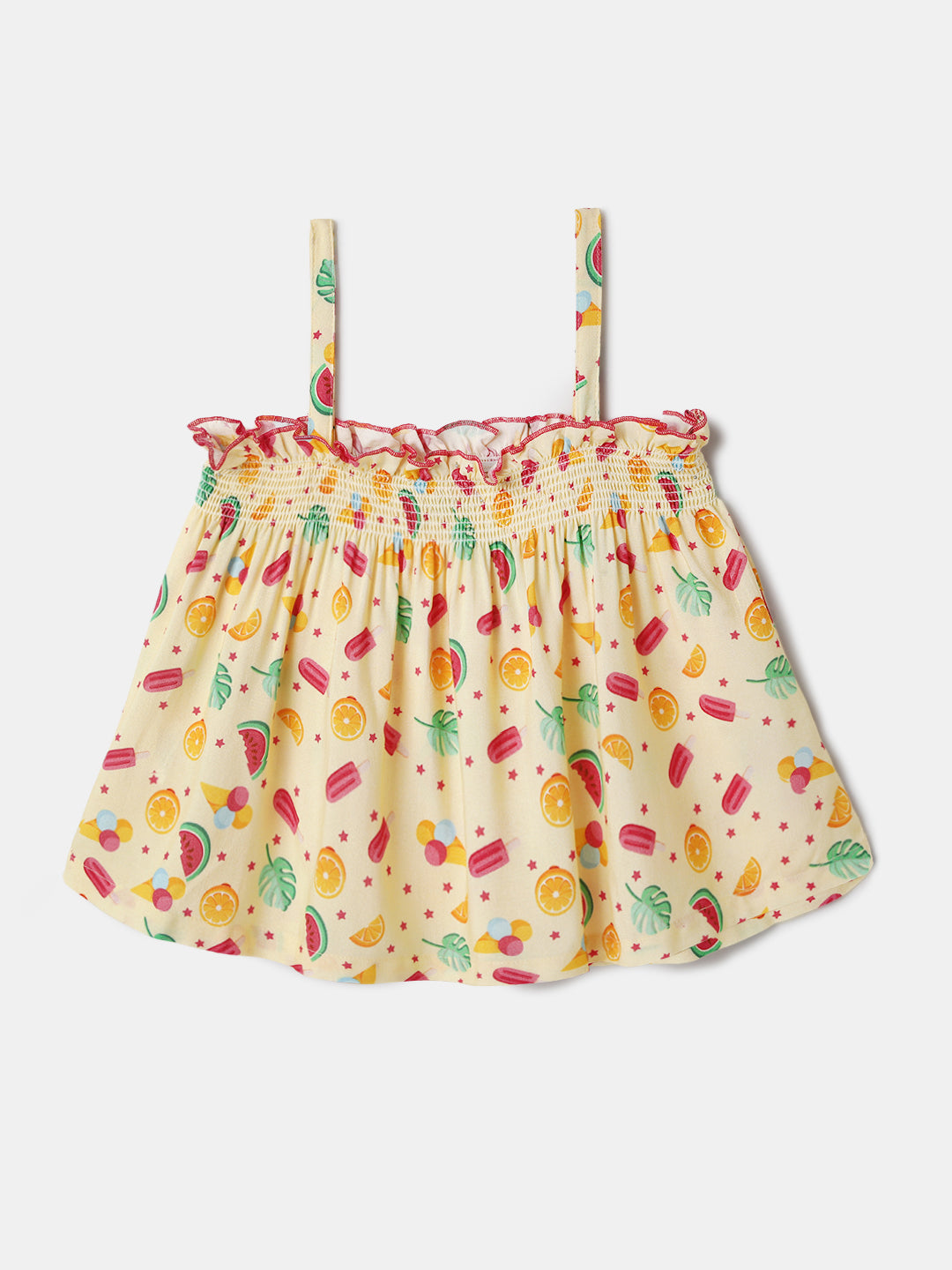 Nautinati Yellow Printed Top and Shorts Set for Girls