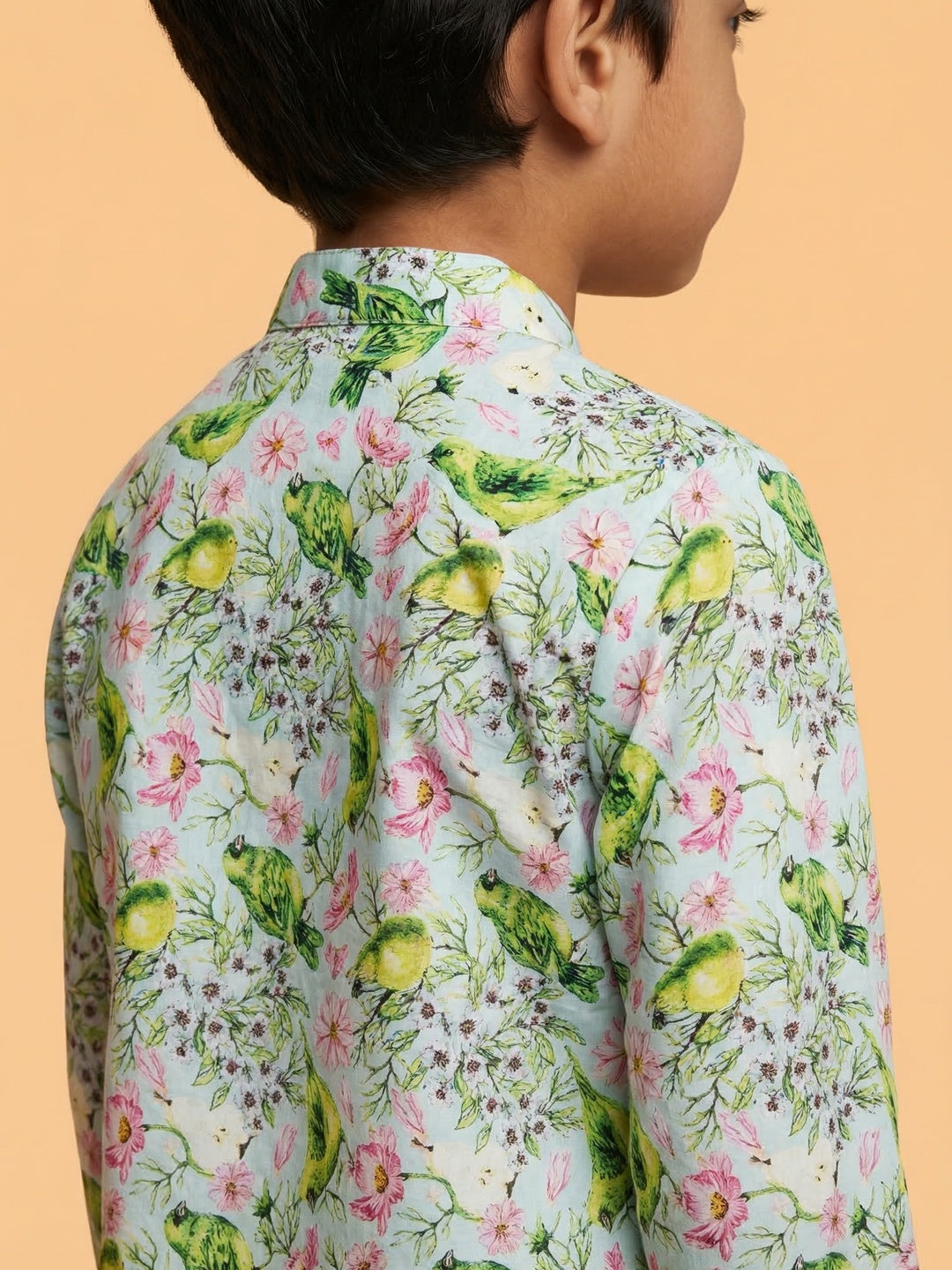 Nautinati Boys' 100% Cotton Festive Resort Style Tropical Print Kurta & Pyjama Set