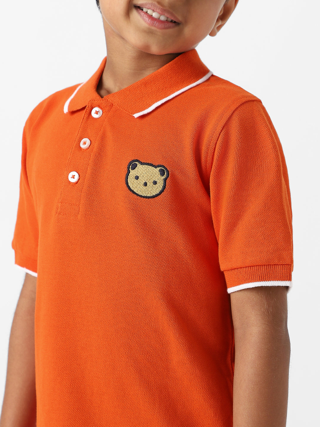 Nautinati Boysâ€™ Cotton Bear Embroidered Badge Polo T-shirt