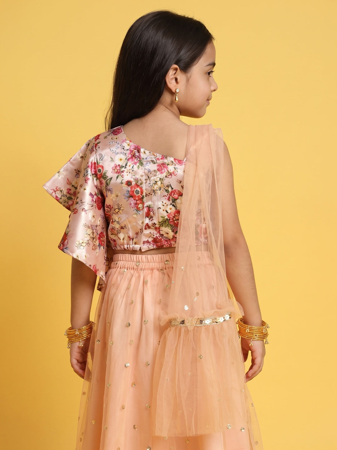 Nautinati Girls Light-Pink Printed Sleeveless Polyester Ethnic