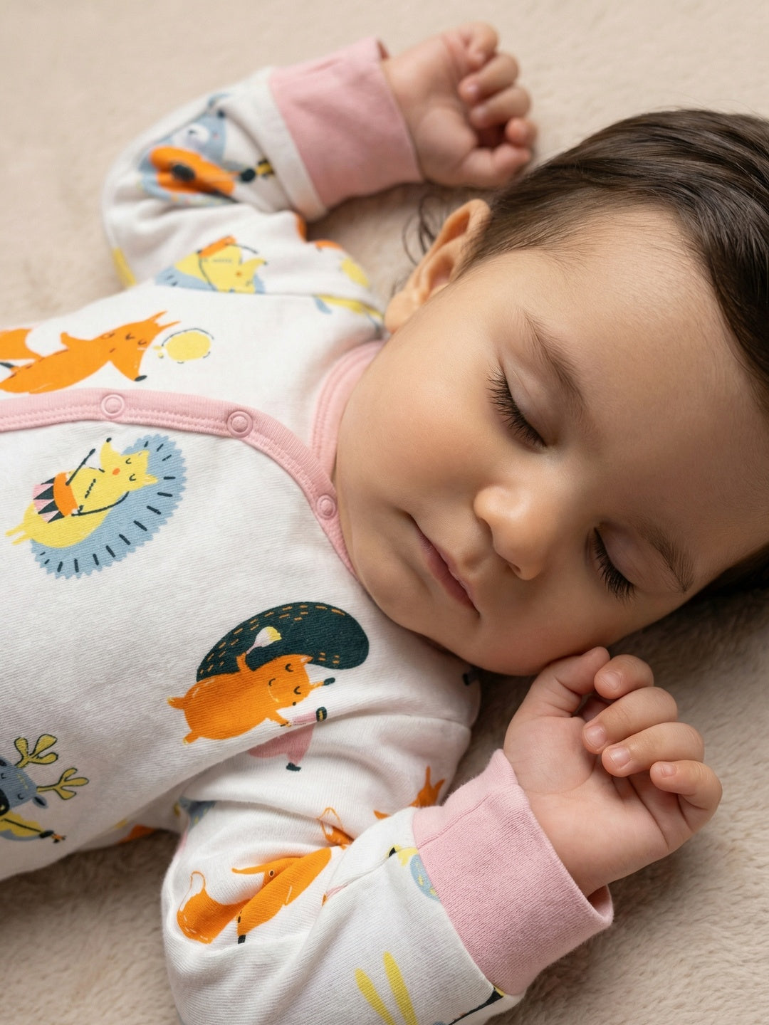 Nautinati Baby Girls' Cotton All-over Animal Printed Sleepsuit with Snap Buttons