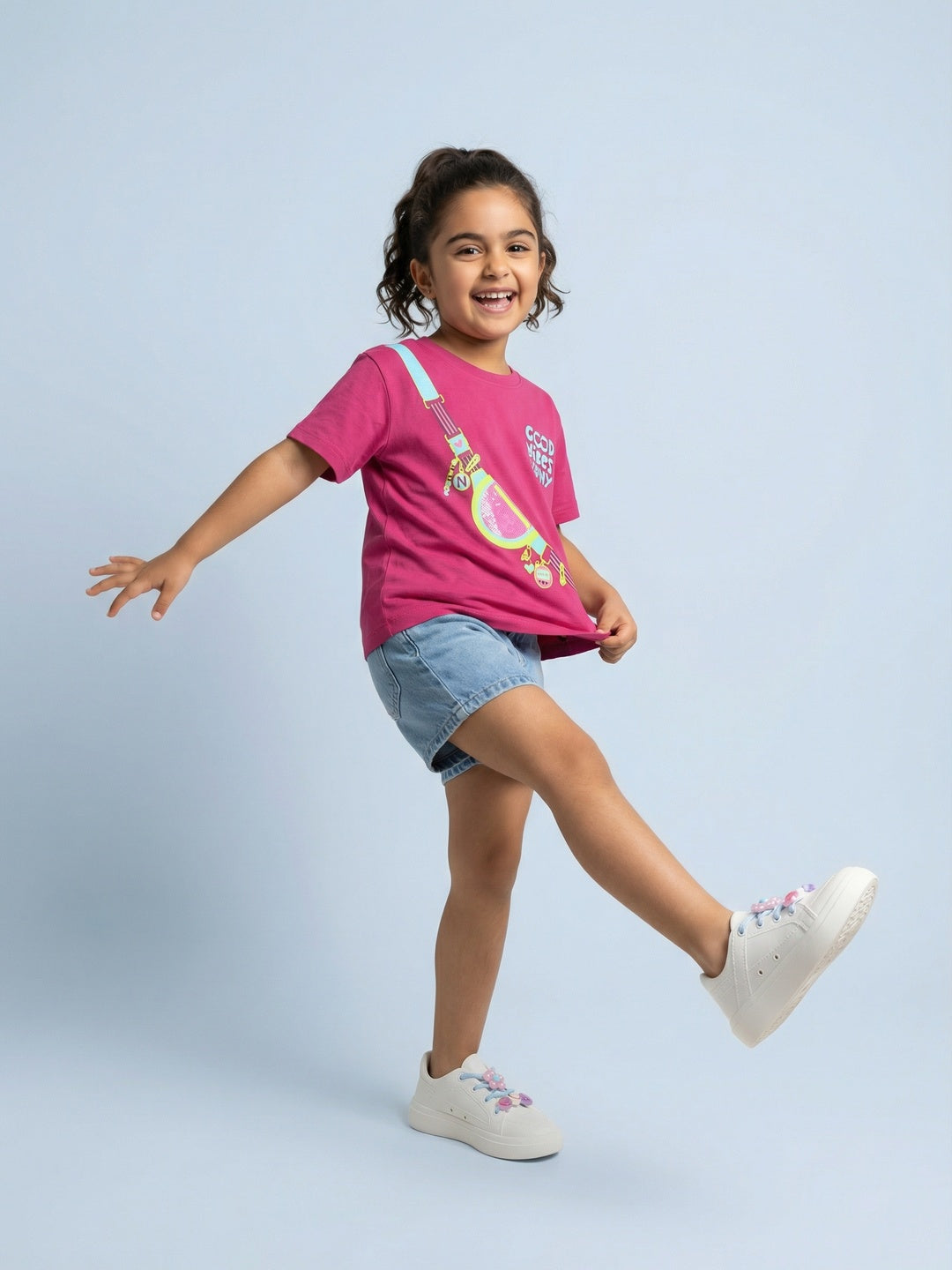 Nautinati Girls' 100% Cotton Sequinned Tropical Print Oversized Crew Neck T-shirt