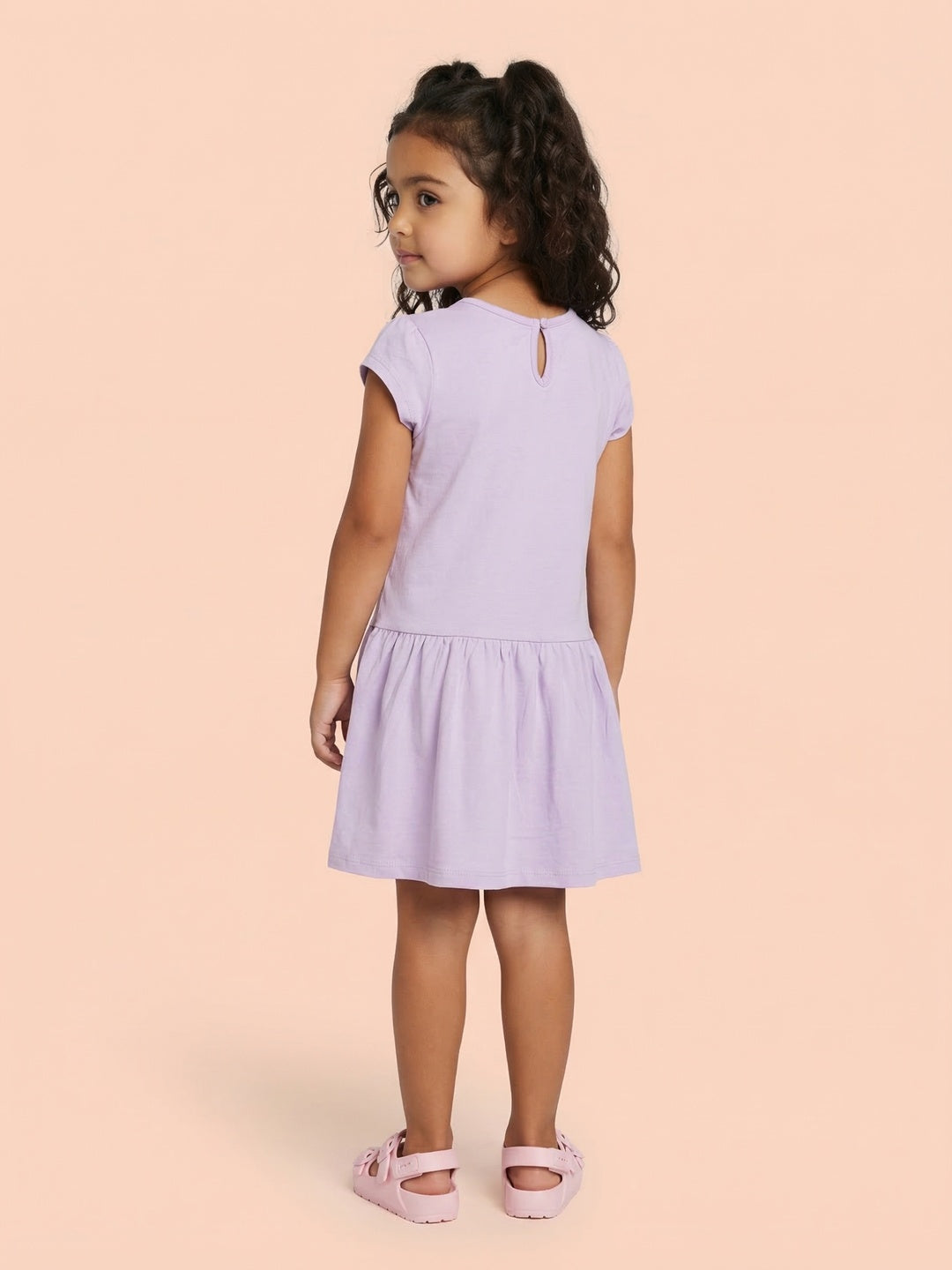Nautinati Girls' 100% Cotton Disney Daisy Duck Floral Placement Print A-line Dress