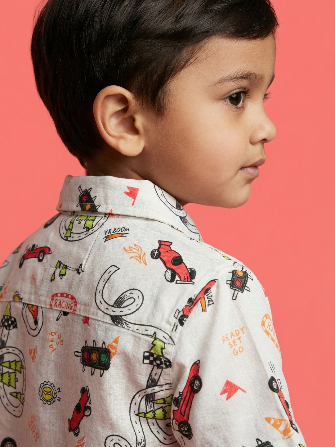 Nautinati Boys 100% Cotton Racing Printed Oversized Resort Shirt and Shorts Set
