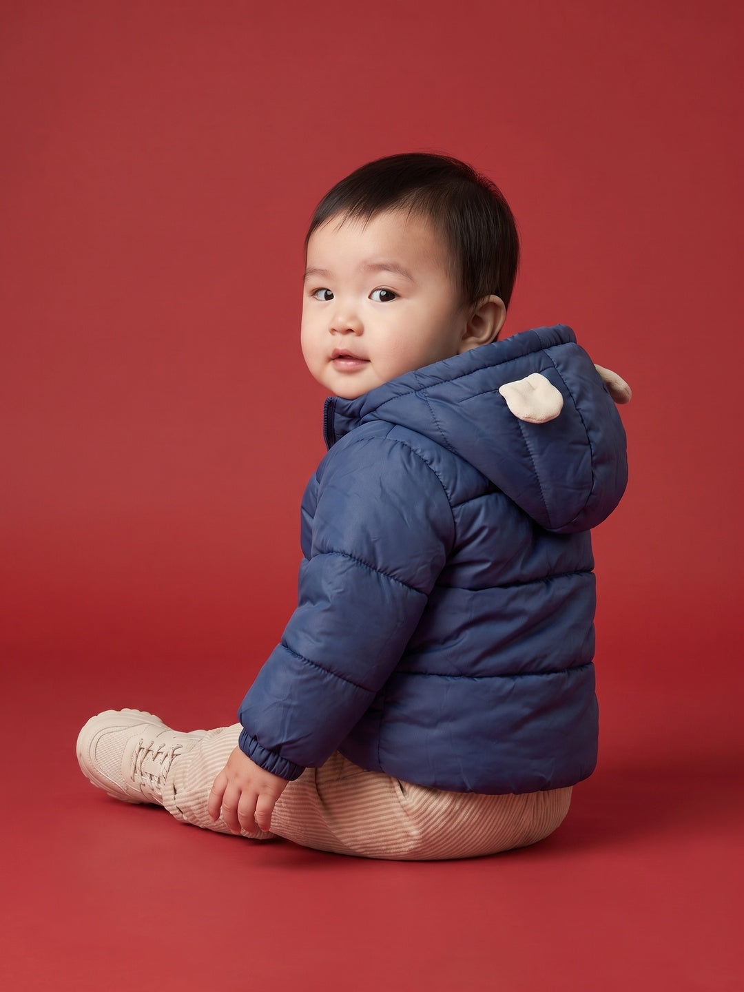 Nautinati Baby Boys Hooded Puffer Jacket with Bear Ear Appliques and Front Zip Closure