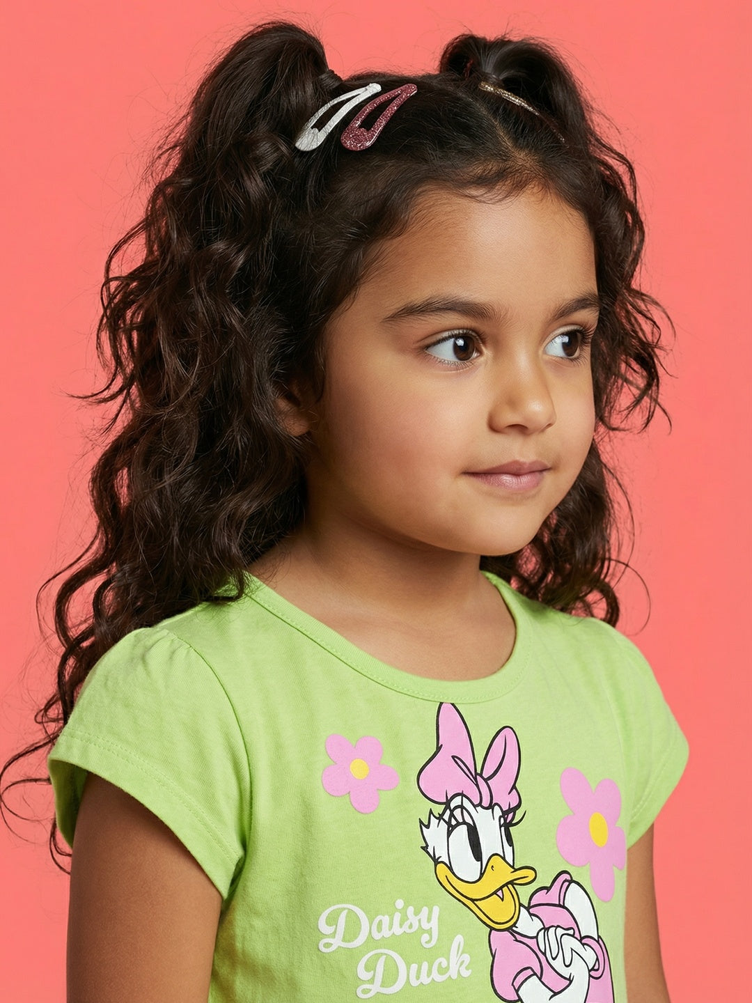 Nautinati Girls' 100% Cotton Disney Daisy Duck Floral Placement Print A-line Dress