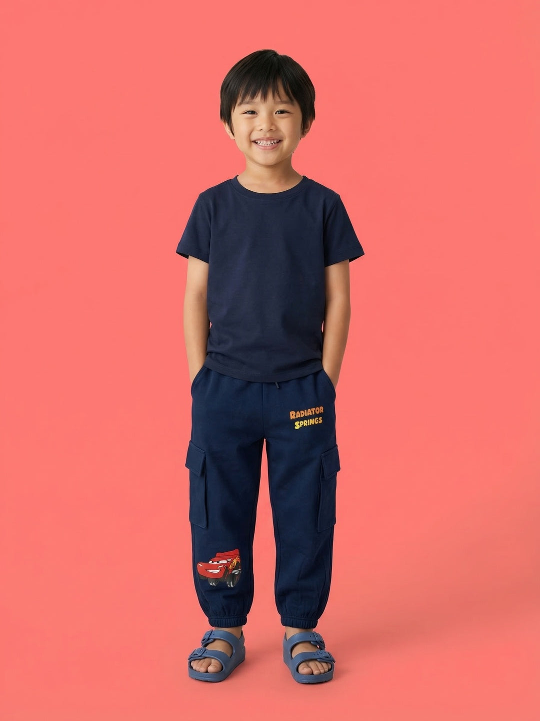 Nautinati Boys' 100% Cotton Disney Cars Placement Print Cargo Joggers