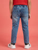 Nautinati Boys' 100% Cotton Stretchable Dark Cloud Wash Embroidered Jogger Jeans