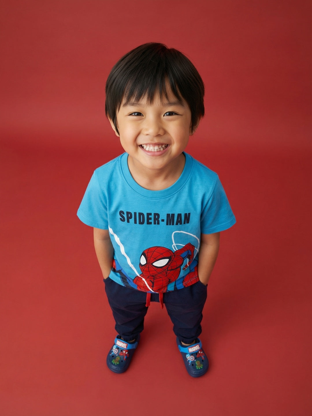 Nautinati Boys' 100% Cotton Night Suit with Marvel Spiderman Hem Print T-shirt & Solid Joggers