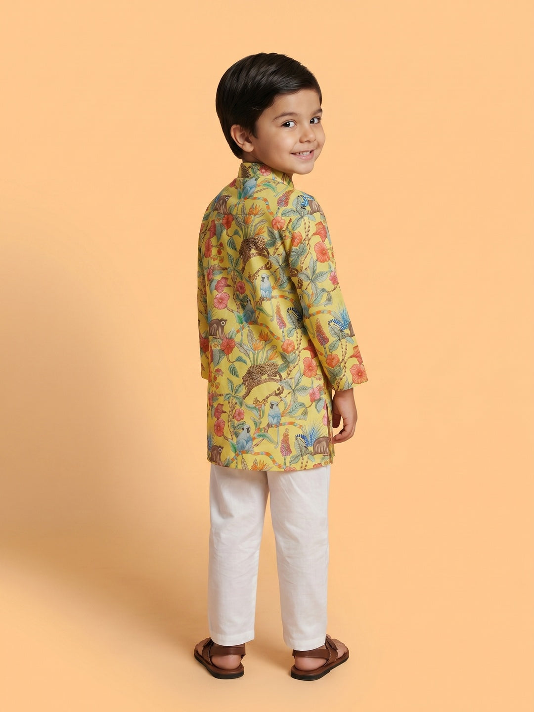 Boys' 100% Cotton Festive Forest-print Resort Style Kurta & Pyjama Set
