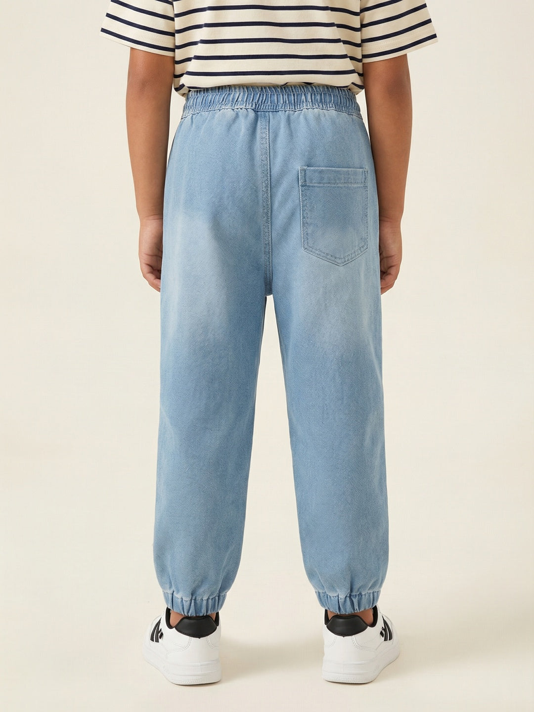 Nautinati Boys' 100% Cotton Stretchable Mid-blue Wash Jogger Jeans