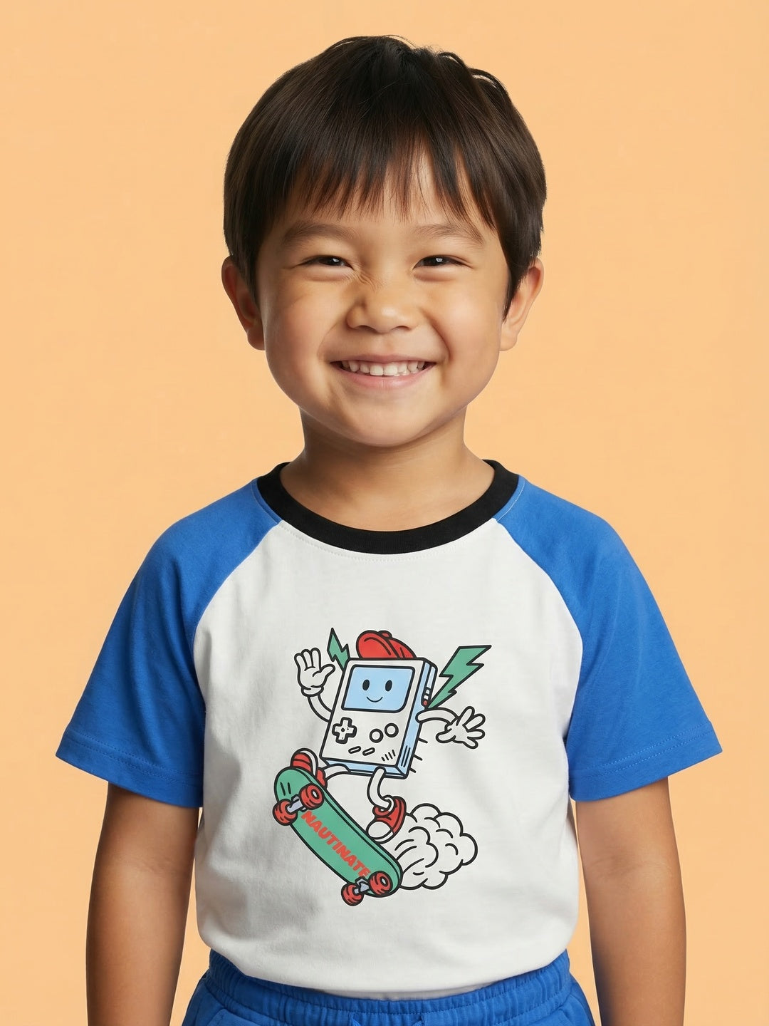 Nautinati Boys Oversized Cotton Gamer Print Raglan Sleeve T-shirt and Shorts Set