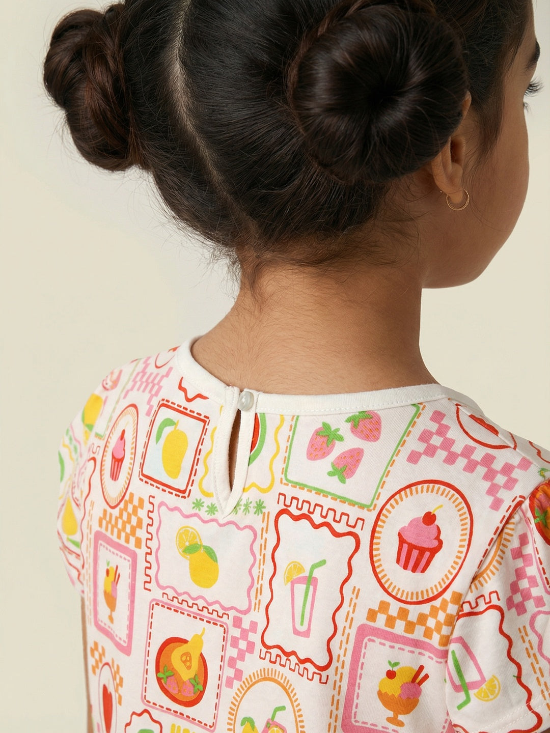 Nautinati Girls' 100% Cotton Pack of 2 A-line Drop Waist Dresses with Dessert theme Striped Graphic & All-over Print