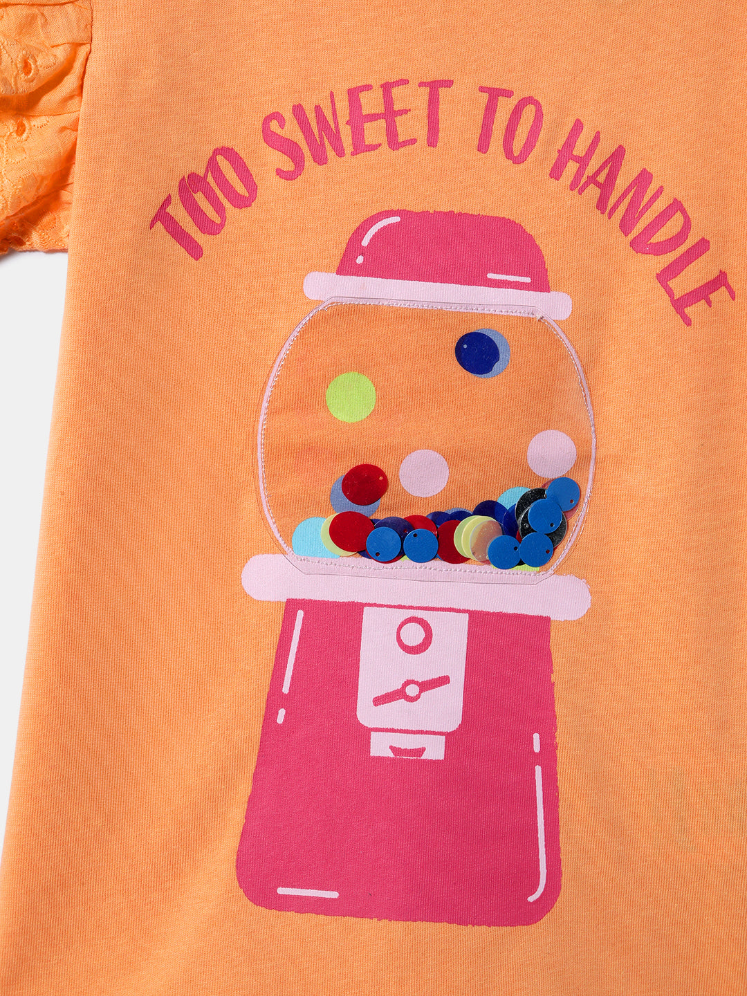 Nautinati Girls' Cotton Printed Top | Schiffli Sleeves | Age 0 - 2 Years