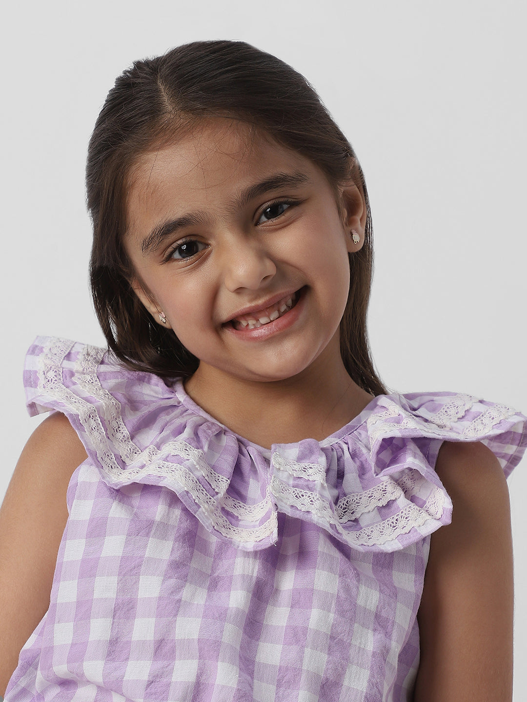 Nautinati Girls Cotton Peterpan Collar Sleeveless Gingham Checks Top