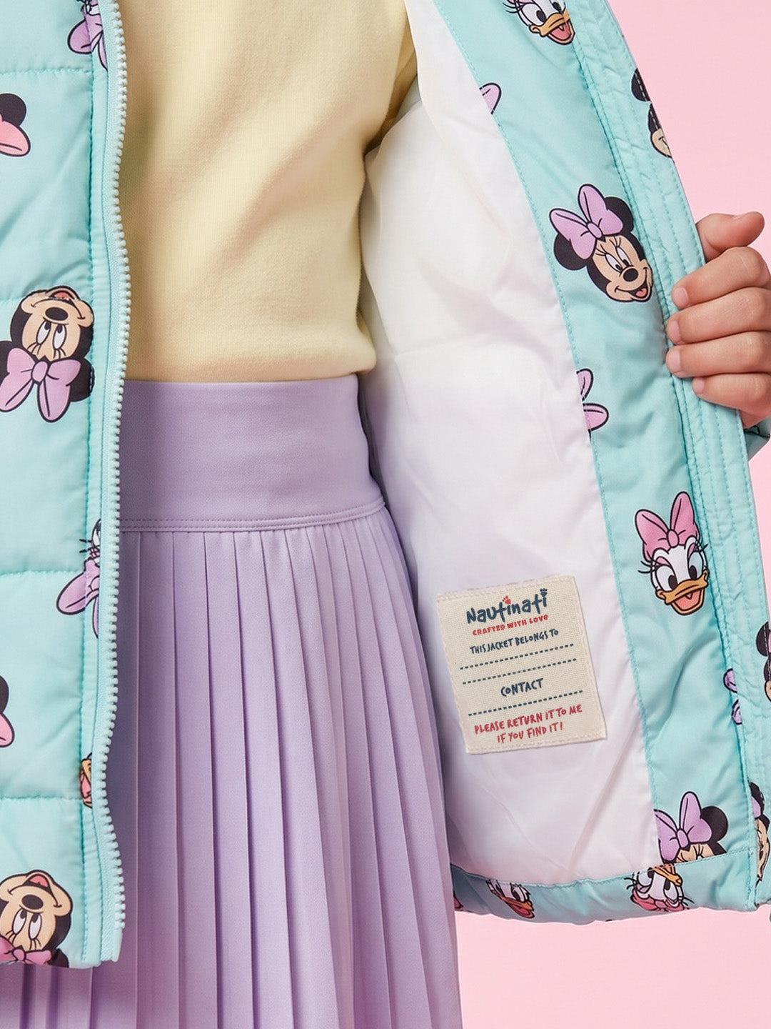 Nautinati Girls Disney Minnie & Daisy Regular Fit Hooded Printed Puffer Jacket with Front Zip