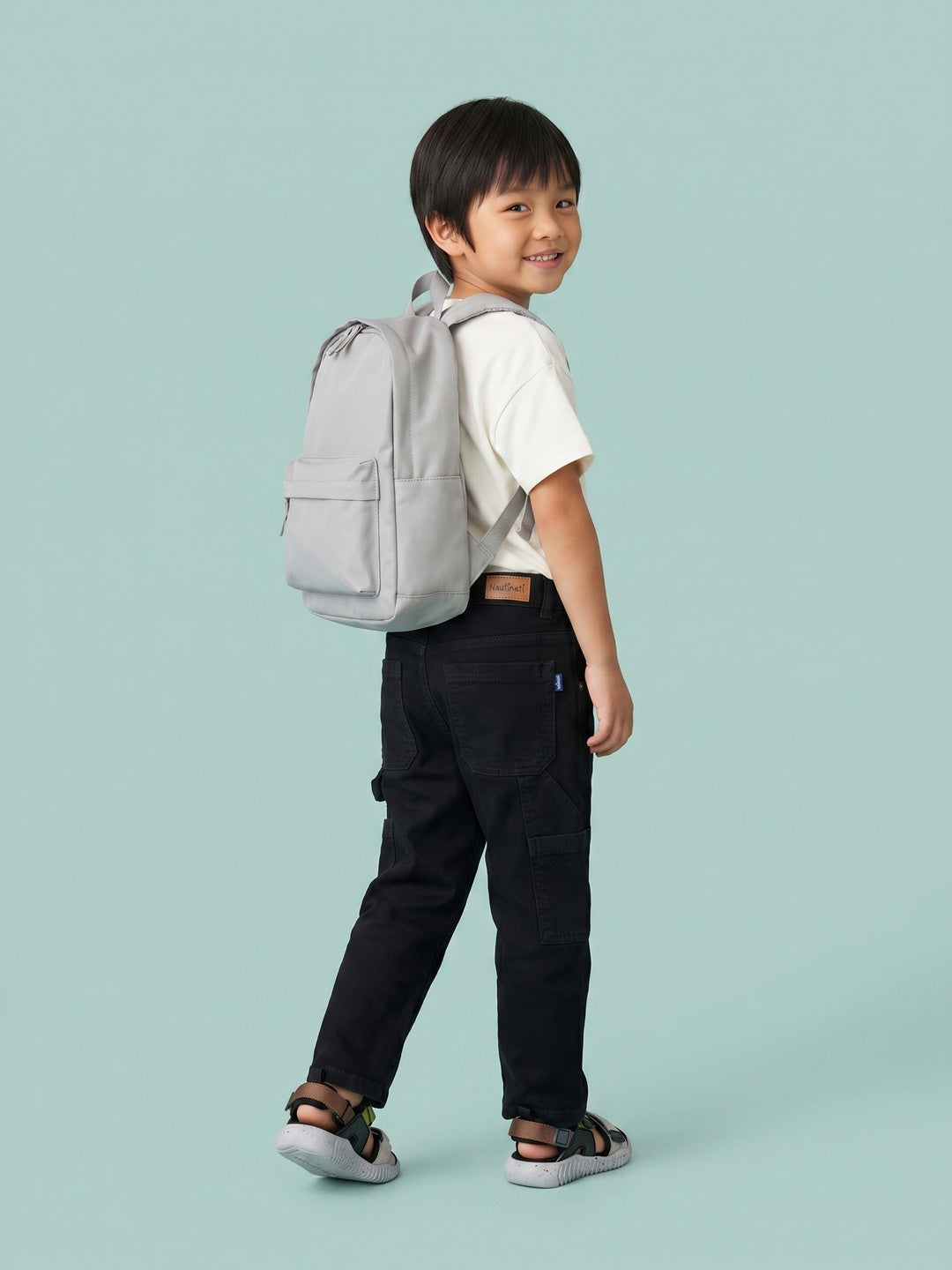 Nautinati Boys Pure Cotton Black Loose Fit Cargo Jeans