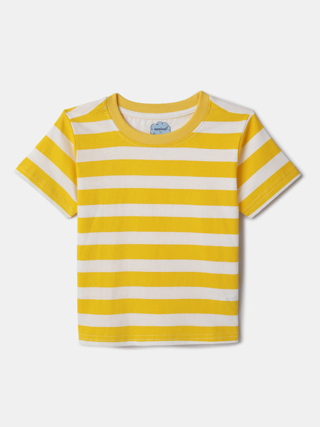 Nautinati Striped Yellow T-shirt and Blue Denim Dungaree Set for Boys