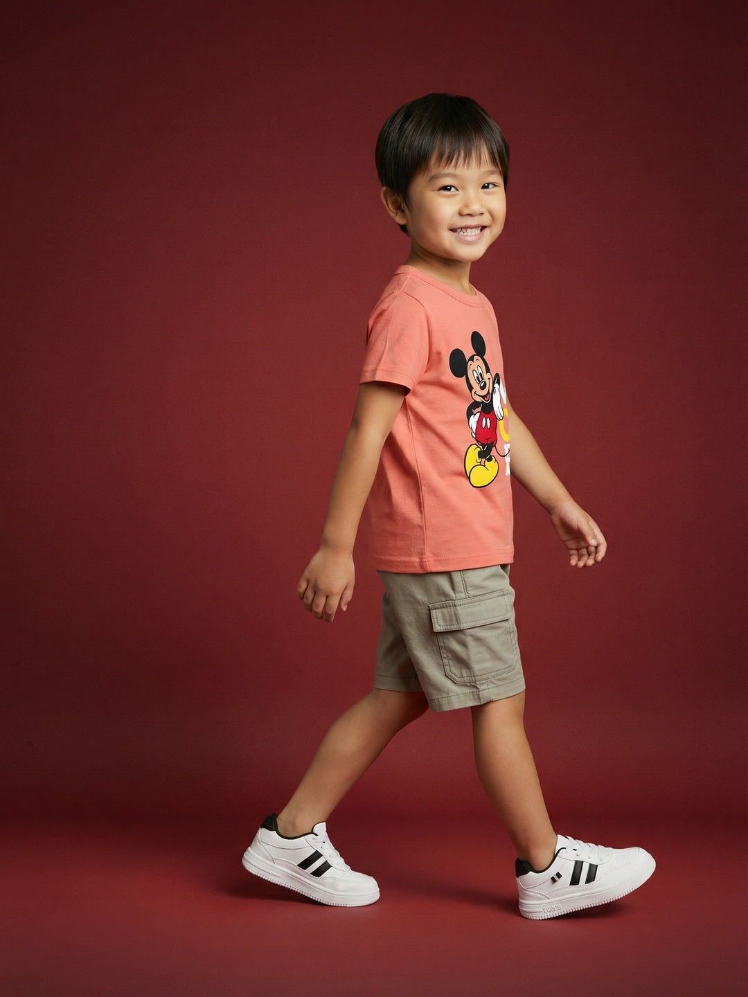 Nautinati Boys' 100% Cotton Crew Neck Disney Mickey Mouse Placement Print T-shirt