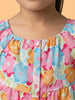 Nautinati Girls' Multicolour Floral Fit & Flare Dress with Puff Sleeves