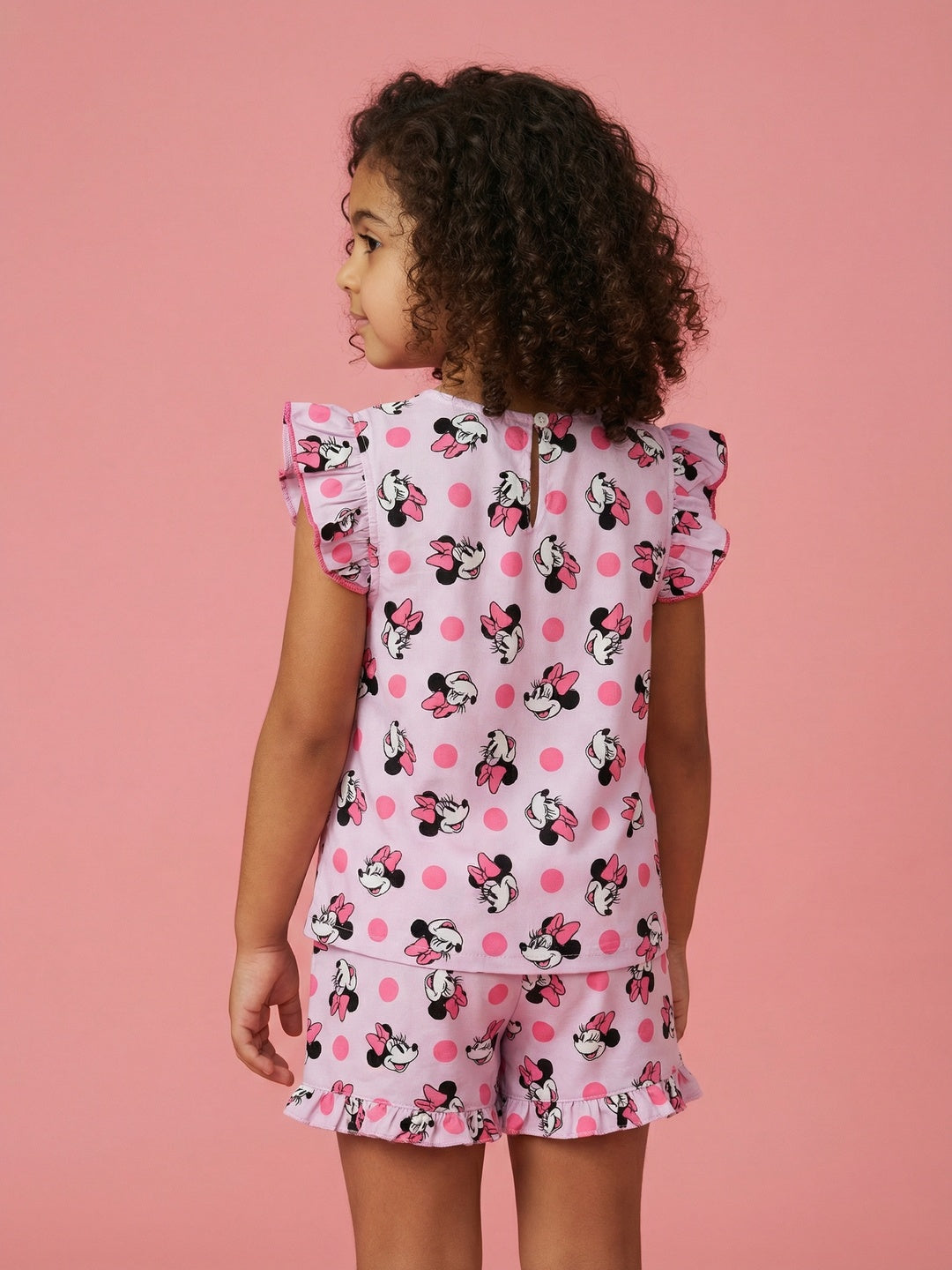 Nautinati Girls Minnie Mouse Printed Regular Fit Round Neck T-shirt and Shorts Co-ord Set