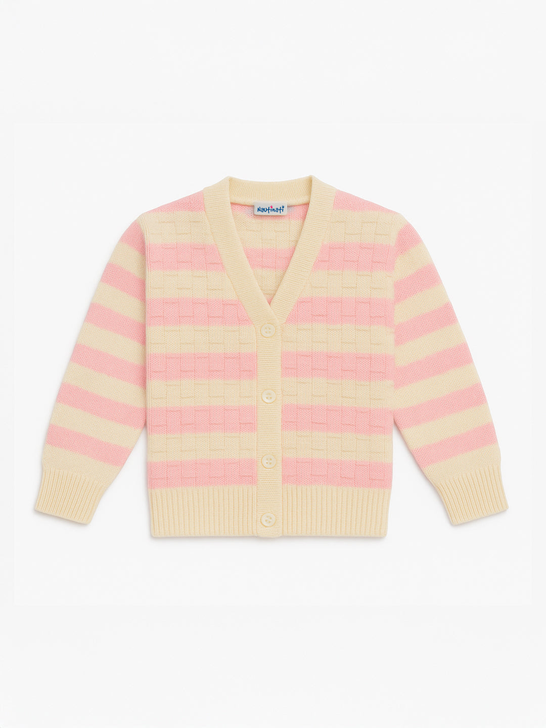 Nautinati Pink And White Sweater Set With Cap For Infant Girls