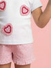 Nautinati Girls 100% Cotton Hearts Applique Oversized T-Shirt With Gingham Shorts