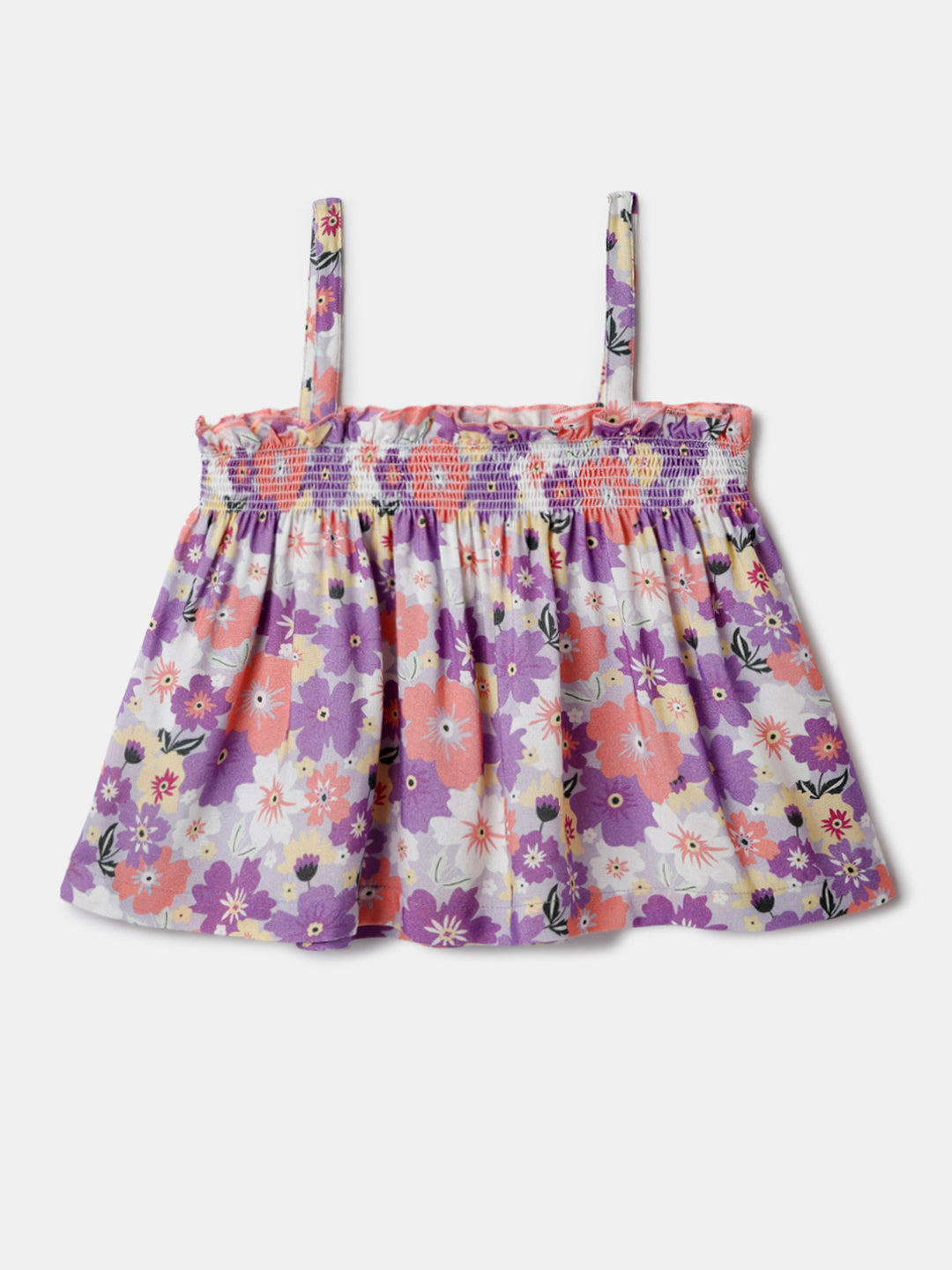 Nautinati Purple Printed Top and Shorts Set for Girls