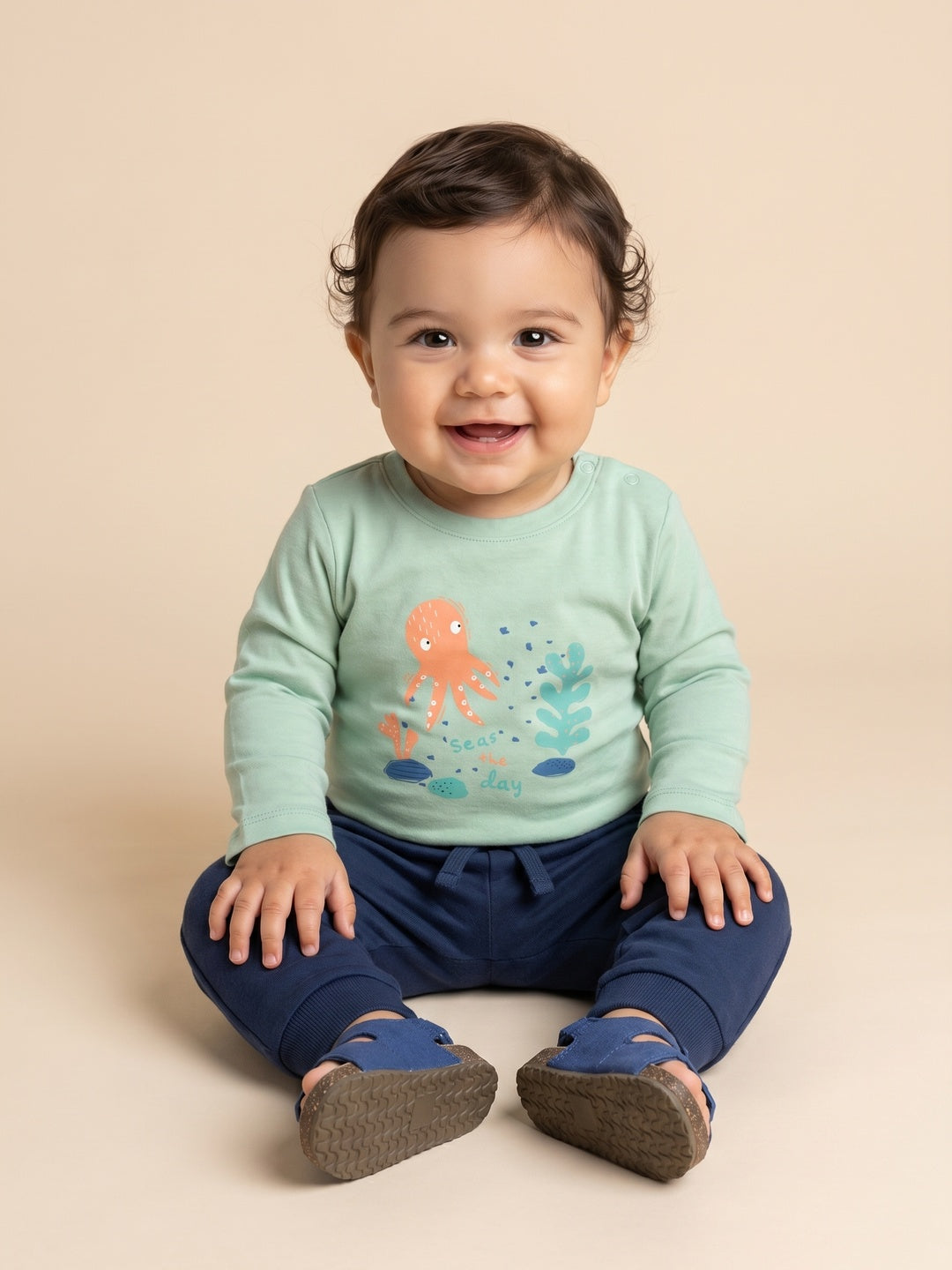 Nautinati Boys' Cotton Sea Animal Printed T-shirt and Joggers Co-ord Set